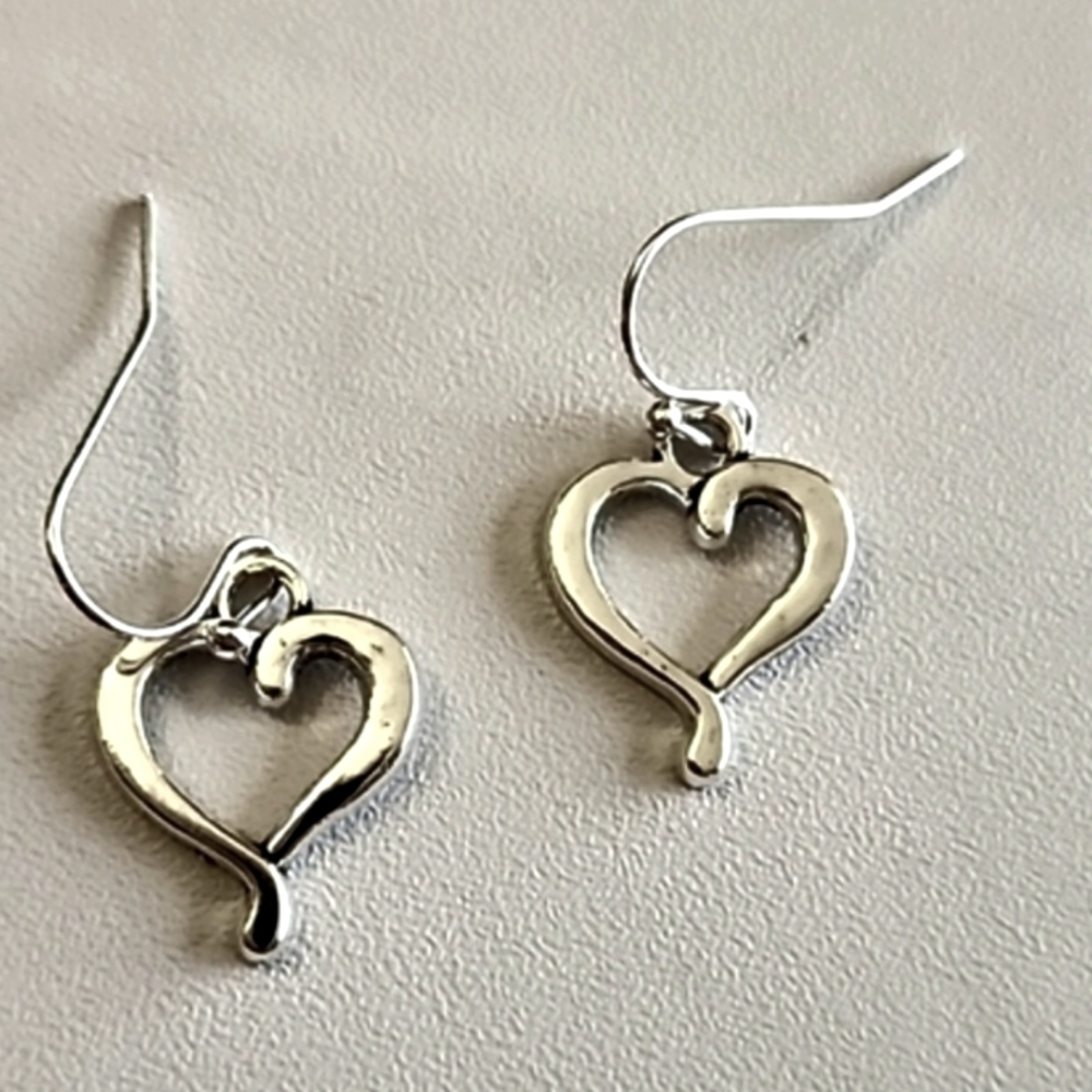 Heart Dangle earrings Double Pattern 925S  ER